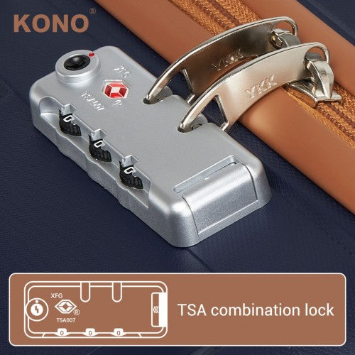 KSK2591 - Kono 20/24/28 inch PP Modern Scratch-Resistant Suitcase Set with TSA Lock & Stylish Brown Accents - Navy and Brown