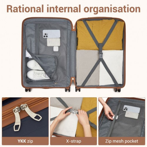 KSK2591 - Kono 24-Inch PP Modern Scratch-Resistant Medium Suitcase with TSA Lock & Stylish Brown Accents - Navy and Brown