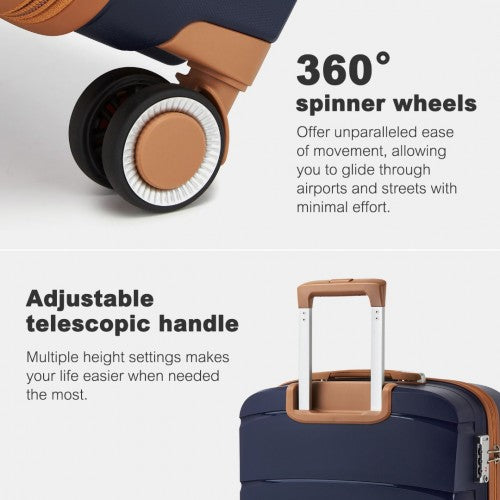 KSK2591 - Kono 28-Inch PP Modern Scratch-Resistant Large Suitcase with TSA Lock & Stylish Brown Accents - Navy and Brown