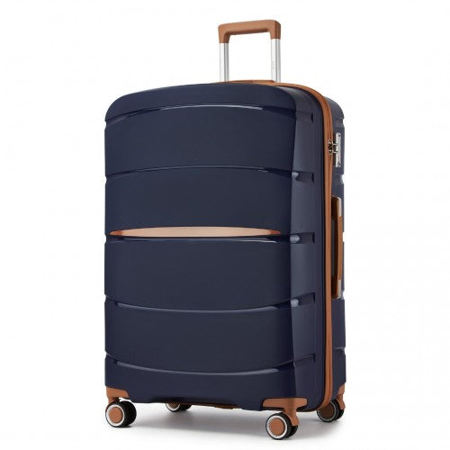 KSK2591 - Kono 28-Inch PP Modern Scratch-Resistant Large Suitcase with TSA Lock & Stylish Brown Accents - Navy and Brown