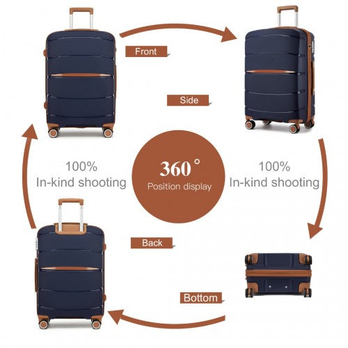 KSK2591 - Kono 20-Inch PP Modern Scratch-Resistant Cabin Suitcase with TSA Lock & Stylish Brown Accents - Navy and Brown