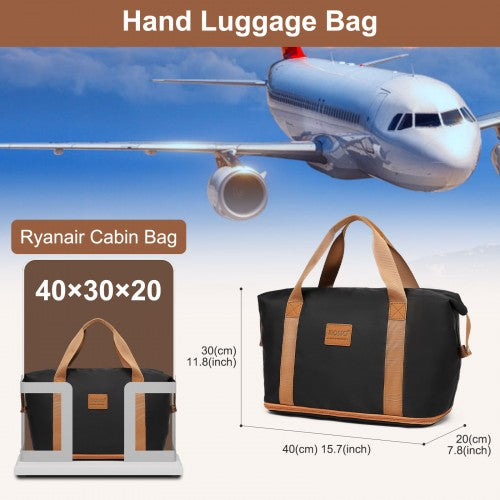KSK2592+EA2212 - Kono 20 Inch ABS+PC Hard Shell Cabin Suitcase Set with Travel Bag & Toiletry Pouch - Black and Brown by LuluBags