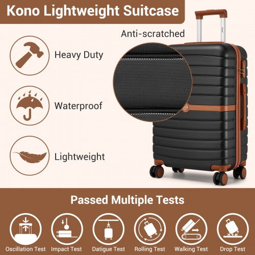KSK2592+EA2212 - Kono 20 Inch ABS+PC Hard Shell Cabin Suitcase Set with Travel Bag & Toiletry Pouch - Black and Brown by LuluBags