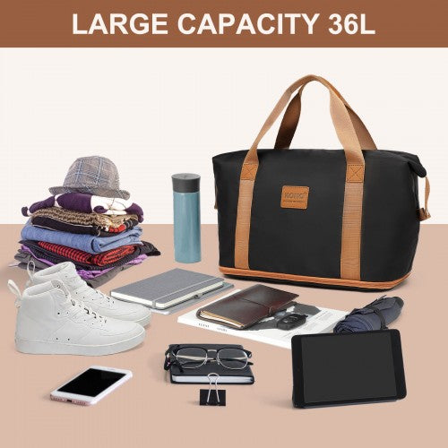 KSK2592+EA2212 - Kono 20 Inch ABS+PC Hard Shell Cabin Suitcase Set with Travel Bag & Toiletry Pouch - Black and Brown by LuluBags