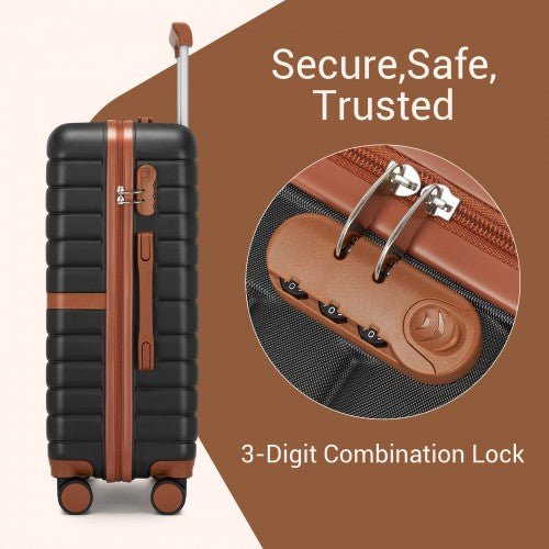 KSK2592+EA2212 - Kono 20 Inch ABS+PC Hard Shell Cabin Suitcase Set with Travel Bag & Toiletry Pouch - Black and Brown by LuluBags