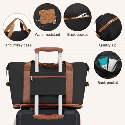 KSK2592+EA2212 - Kono 20 Inch ABS+PC Hard Shell Cabin Suitcase Set with Travel Bag & Toiletry Pouch - Black and Brown by LuluBags