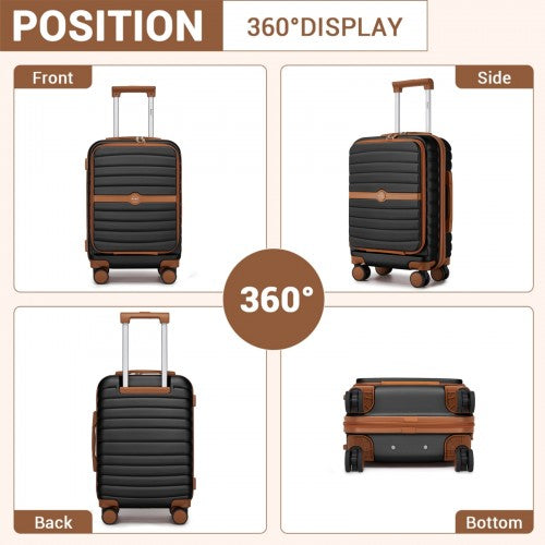 Kono 21 Inch Front Opening Cabin Suitcase 15.6 Inch Laptop Compartment Black | Neil's Luggage Store