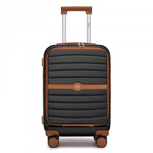 Kono 21 Inch Front Opening Cabin Suitcase 15.6 Inch Laptop Compartment Black | Neil's Luggage Store