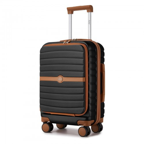Kono 21 Inch Front Opening Cabin Suitcase 15.6 Inch Laptop Compartment Black | Neil's Luggage Store