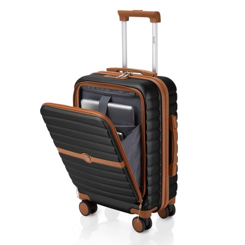 Kono 21 Inch Front Opening Cabin Suitcase 15.6 Inch Laptop Compartment Black | Neil's Luggage Store