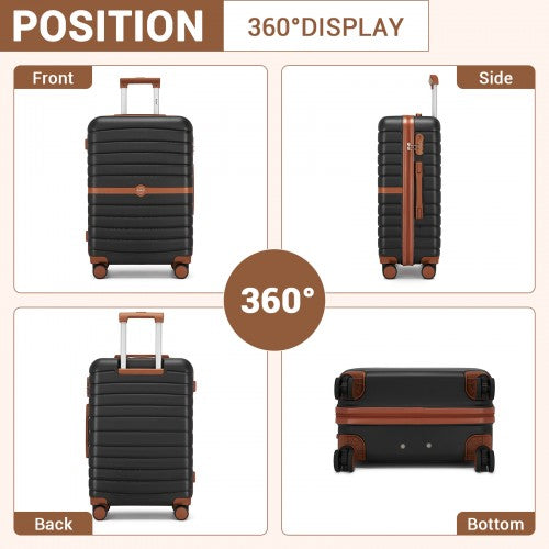 KSK2592+EA2212 - Kono 28 Inch Large ABS+PC Hard Shell Suitcase Set with Travel Bag & Toiletry Pouch - Black and Brown by LuluBags