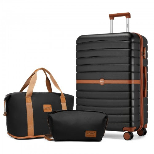 KSK2592+EA2212 - Kono 28 Inch Large ABS+PC Hard Shell Suitcase Set with Travel Bag & Toiletry Pouch - Black and Brown by LuluBags