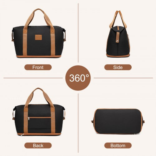 KSK2592+EA2212 - Kono 28 Inch Large ABS+PC Hard Shell Suitcase Set with Travel Bag & Toiletry Pouch - Black and Brown by LuluBags