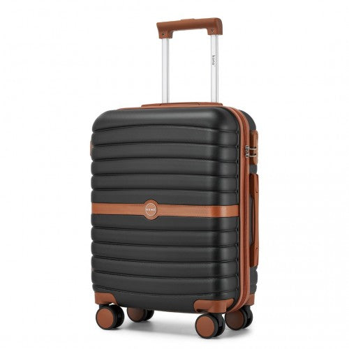 KSK2592 - Kono ABS+PC 20-Inch Striped Design with Colour-Block Details Carry-On Cabin Suitcase with Silent Spinner Wheels - Black and Brown