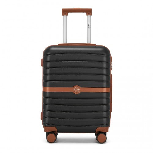 KSK2592 - Kono ABS+PC 20-Inch Striped Design with Colour-Block Details Carry-On Cabin Suitcase with Silent Spinner Wheels - Black and Brown