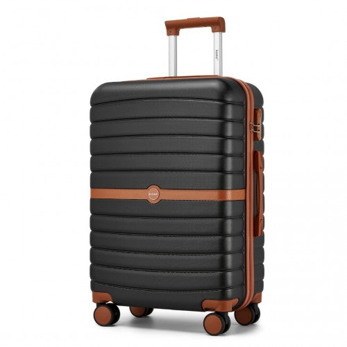 KSK2592 - Kono ABS+PC 24-Inch Striped Design with Colour-Block Details Medium Suitcase with Spinner Silent Wheels - Black and Brown