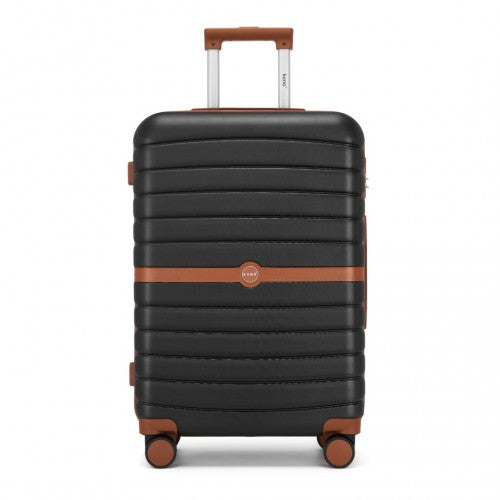 KSK2592 - Kono ABS+PC 24-Inch Striped Design with Colour-Block Details Medium Suitcase with Spinner Silent Wheels - Black and Brown