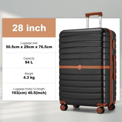 KSK2592 - Kono ABS+PC 28-Inch Striped Design with Colour-Block Details Large Checked Luggage for Longer Travels - Black and Brown