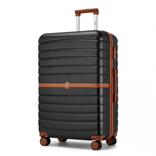 KSK2592 - Kono ABS+PC 28-Inch Striped Design with Colour-Block Details Large Checked Luggage for Longer Travels - Black and Brown