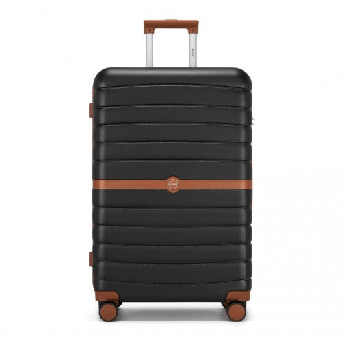 KSK2592 - Kono ABS+PC 28-Inch Striped Design with Colour-Block Details Large Checked Luggage for Longer Travels - Black and Brown