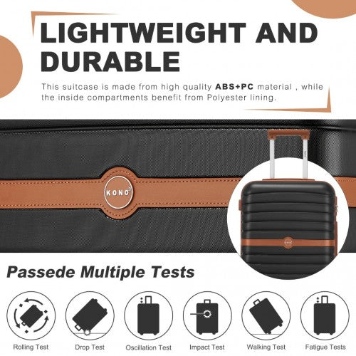 KSK2592 - Kono ABS+PC 28-Inch Striped Design with Colour-Block Details Large Checked Luggage for Longer Travels - Black and Brown