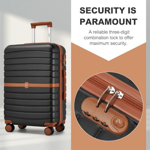 KSK2592 - Kono ABS+PC Striped Design with Colour-Block Details 3-Piece Hardshell Luggage Set with Spinner Wheels - Black and Brown