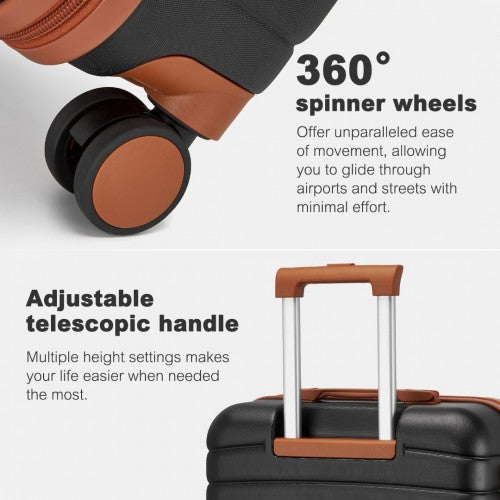 KSK2592 - Kono ABS+PC 20-Inch Striped Design with Colour-Block Details Carry-On Cabin Suitcase with Silent Spinner Wheels - Black and Brown