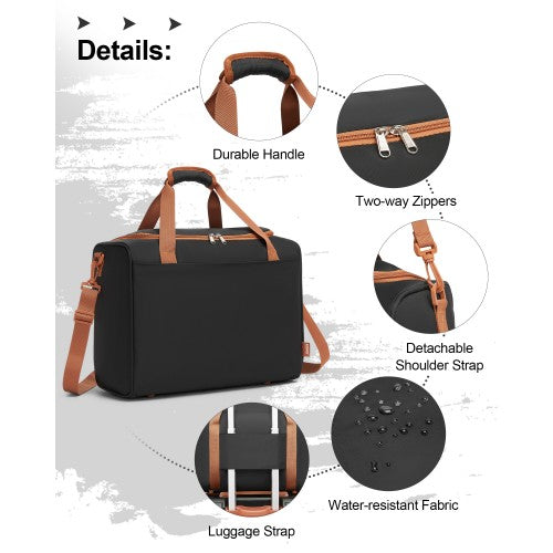 KSK2592+TVK2521 - Kono 20 Inch ABS+PC Cabin Suitcase with Travel Bag, Carry‑On Luggage Set - Black and Brown by LuluBags