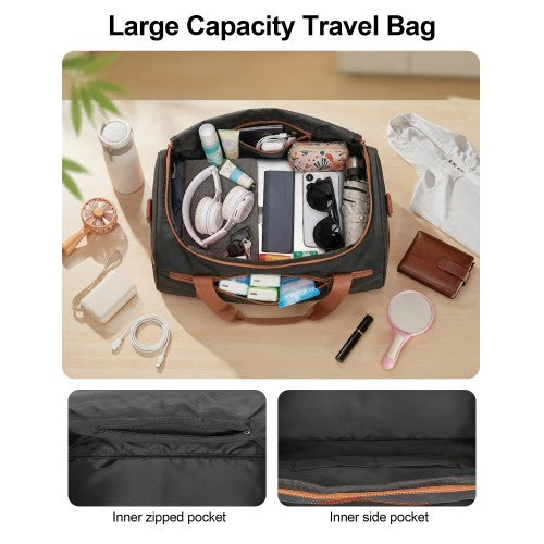 KSK2592+TVK2521 - Kono 20 Inch ABS+PC Cabin Suitcase with Travel Bag, Carry‑On Luggage Set - Black and Brown by LuluBags