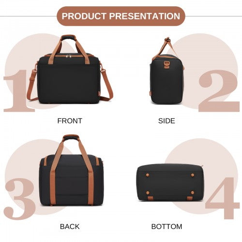 KSK2592+TVK2521 - Kono 20 Inch ABS+PC Cabin Suitcase with Travel Bag, Carry‑On Luggage Set - Black and Brown by LuluBags
