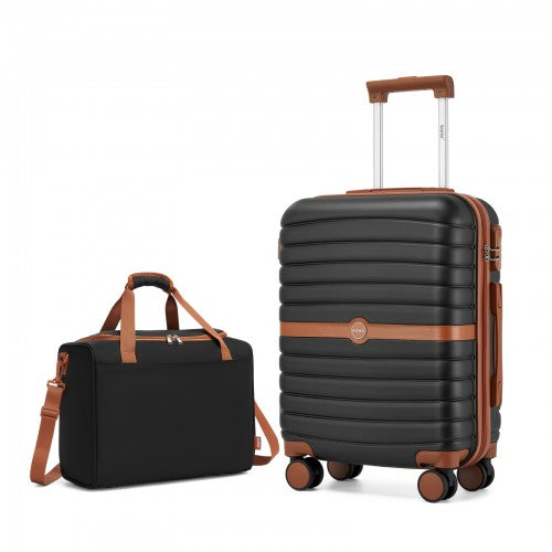 KSK2592+TVK2521 - Kono 20 Inch ABS+PC Cabin Suitcase with Travel Bag, Carry‑On Luggage Set - Black and Brown by LuluBags