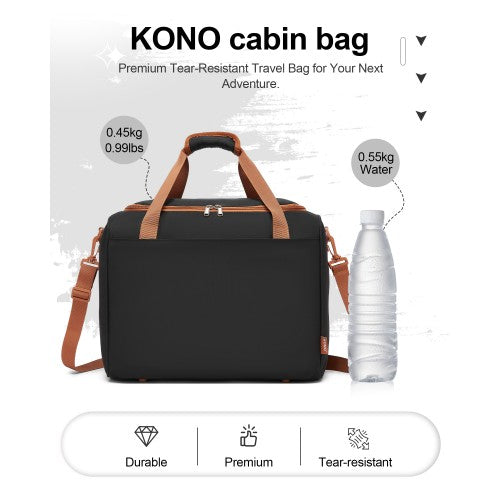 KSK2592+TVK2521 - Kono 20 Inch ABS+PC Cabin Suitcase with Travel Bag, Carry‑On Luggage Set - Black and Brown by LuluBags
