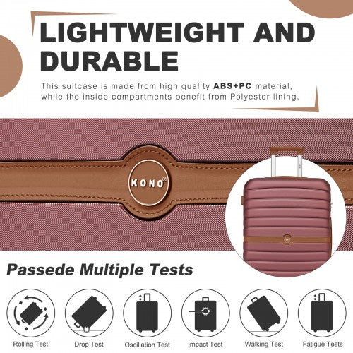 KSK2592 - Kono ABS+PC 20-Inch Striped Design with Colour-Block Details Carry-On Cabin Suitcase with Silent Spinner Wheels - Burgundy and Brown