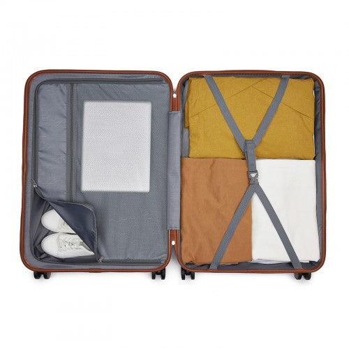 KSK2592 - Kono ABS+PC 20-Inch Striped Design with Colour-Block Details Carry-On Cabin Suitcase with Silent Spinner Wheels - Burgundy and Brown