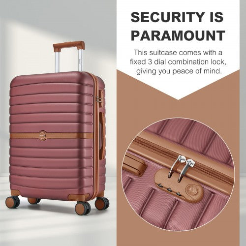 KSK2592 - Kono ABS+PC 20-Inch Striped Design with Colour-Block Details Carry-On Cabin Suitcase with Silent Spinner Wheels - Burgundy and Brown