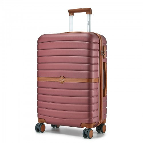 KSK2592 - Kono ABS+PC 24-Inch Striped Design with Colour-Block Details Medium Suitcase with Spinner Silent Wheels - Burgundy and Brown