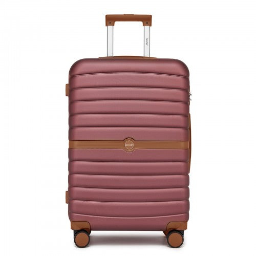 KSK2592 - Kono ABS+PC 24-Inch Striped Design with Colour-Block Details Medium Suitcase with Spinner Silent Wheels - Burgundy and Brown