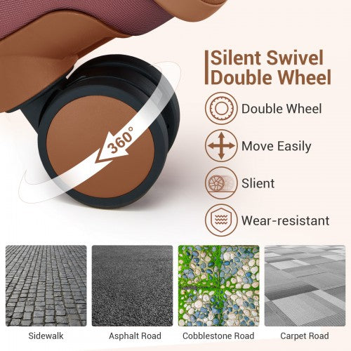 KSK2592 - Kono ABS+PC 24-Inch Striped Design with Colour-Block Details Medium Suitcase with Spinner Silent Wheels - Burgundy and Brown