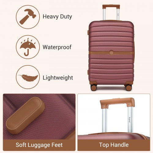 KSK2592 - Kono ABS+PC 24-Inch Striped Design with Colour-Block Details Medium Suitcase with Spinner Silent Wheels - Burgundy and Brown