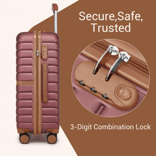 KSK2592 - Kono ABS+PC 24-Inch Striped Design with Colour-Block Details Medium Suitcase with Spinner Silent Wheels - Burgundy and Brown