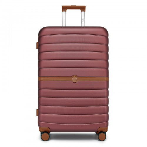 KSK2592 - Kono ABS+PC 28-Inch Striped Design with Colour-Block Details Large Checked Luggage for Longer Travels - Burgundy and Brown