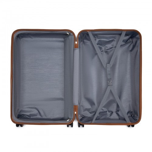 KSK2592 - Kono ABS+PC 28-Inch Striped Design with Colour-Block Details Large Checked Luggage for Longer Travels - Burgundy and Brown