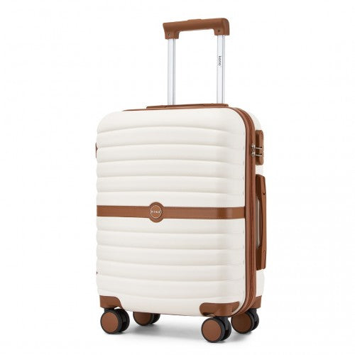 KSK2592 - Kono ABS+PC 20-Inch Striped Design with Colour-Block Details Carry-On Cabin Suitcase with Silent Spinner Wheels - Cream and Brown