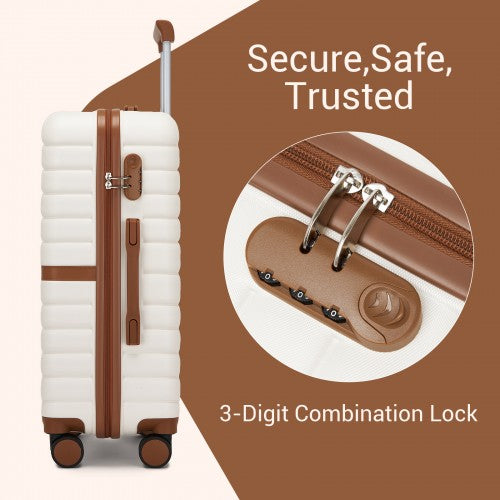 KSK2592+EA2212 - Kono 28 Inch Large ABS+PC Hard Shell Suitcase Set with Travel Bag & Toiletry Pouch - Cream and Brown by LuluBags