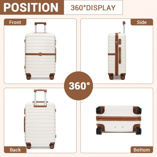 KSK2592+EA2212 - Kono 20 Inch ABS+PC Hard Shell Cabin Suitcase Set with Travel Bag & Toiletry Pouch - Cream and Brown by LuluBags