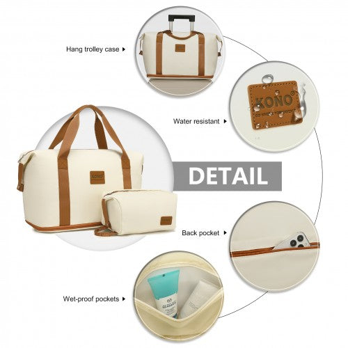 KSK2592+EA2212 - Kono 28 Inch Large ABS+PC Hard Shell Suitcase Set with Travel Bag & Toiletry Pouch - Cream and Brown by LuluBags
