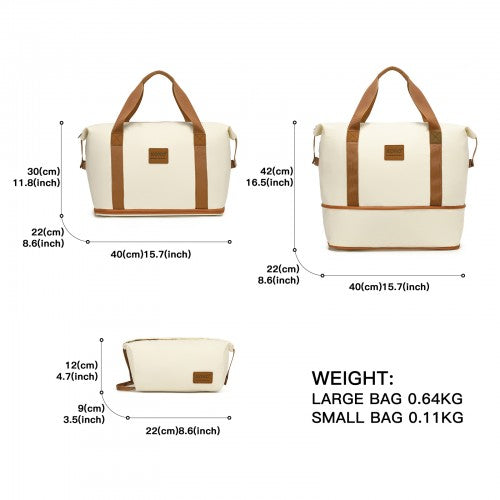 KSK2592+EA2212 - Kono 28 Inch Large ABS+PC Hard Shell Suitcase Set with Travel Bag & Toiletry Pouch - Cream and Brown by LuluBags
