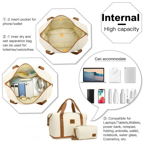KSK2592+EA2212 - Kono 28 Inch Large ABS+PC Hard Shell Suitcase Set with Travel Bag & Toiletry Pouch - Cream and Brown by LuluBags