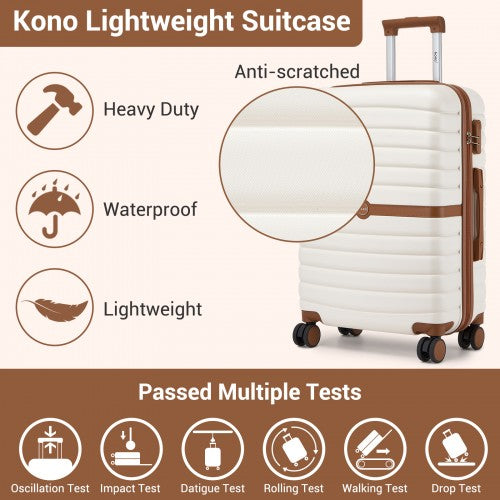 KSK2592+EA2212 - Kono 28 Inch Large ABS+PC Hard Shell Suitcase Set with Travel Bag & Toiletry Pouch - Cream and Brown by LuluBags