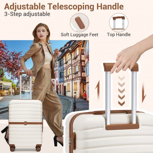 KSK2592+EA2212 - Kono 28 Inch Large ABS+PC Hard Shell Suitcase Set with Travel Bag & Toiletry Pouch - Cream and Brown by LuluBags